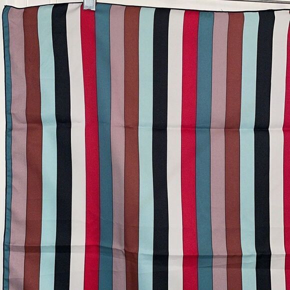 Vtg 70s/80s black, white, red, brown, green & pink striped polyester scarf - Picture 2 of 5
